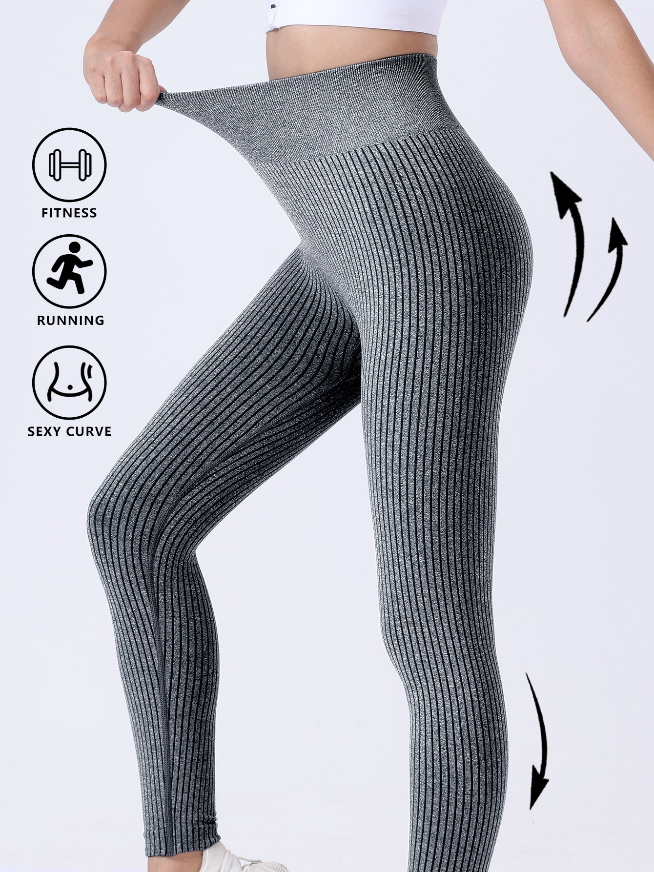 3 Pack Yoga Leggings Ribbed Seamless Workout High Waist  Over Athletic Exercise Leggings