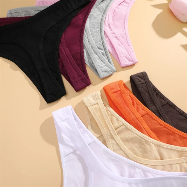 4Pcs Women Cotton Thong Low Waist Panties Striped Underwear - Image 48