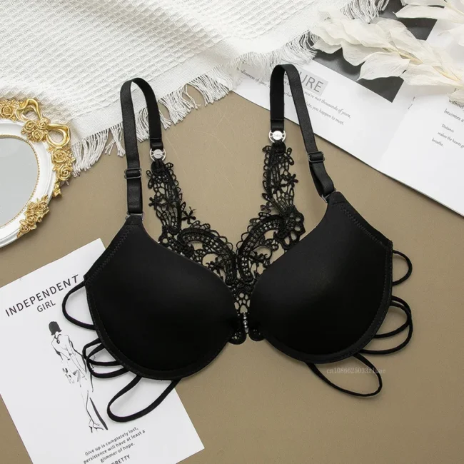 Women Silky Comfortable Adjustable Bra Underwire Back Floral Embroidery - Image 8
