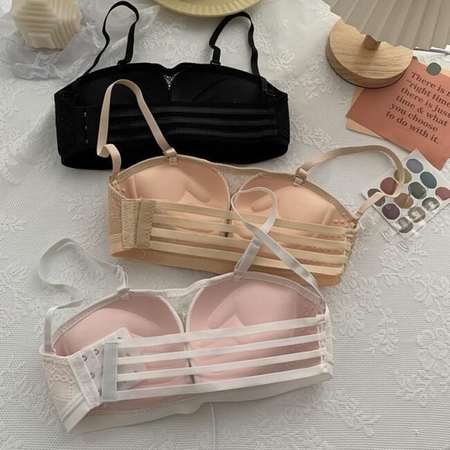 Non-Slip Bra Lace Tube Top Seamless Wireless Small Chest Push Up - Image 21
