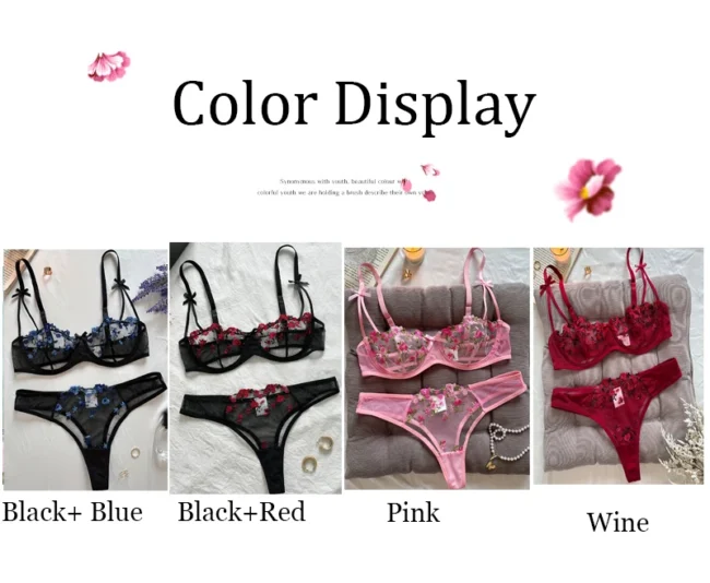 Night Beautiful Women 2 Piece Floral Embroidery Lingerie Set - Image 22