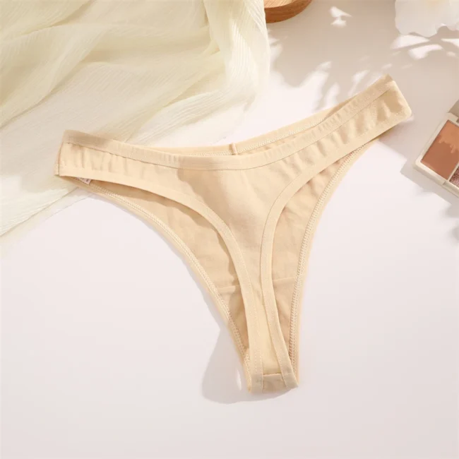 4Pcs Women Cotton Thong Low Waist Panties Striped Underwear - Image 55