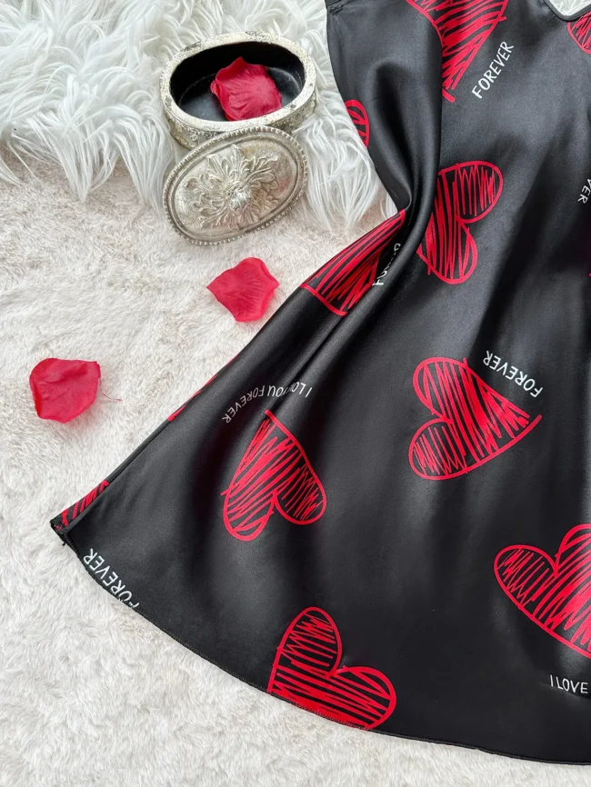 Valentine'S Day Red Lip Print Satin Slip Nightdress V Neck Backless Mini Sleep Dress Women'S Sleepwear Dresses - Image 6
