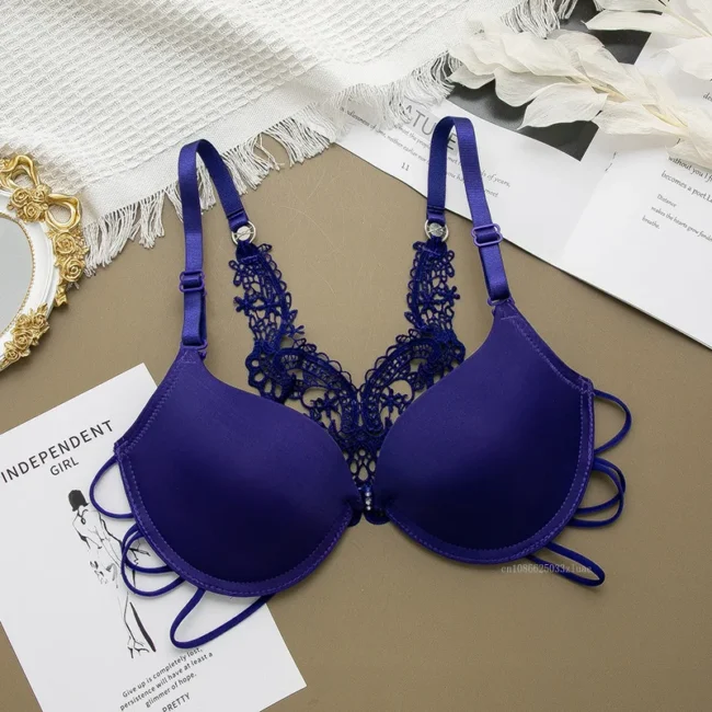 Women Silky Comfortable Adjustable Bra Underwire Back Floral Embroidery - Image 11