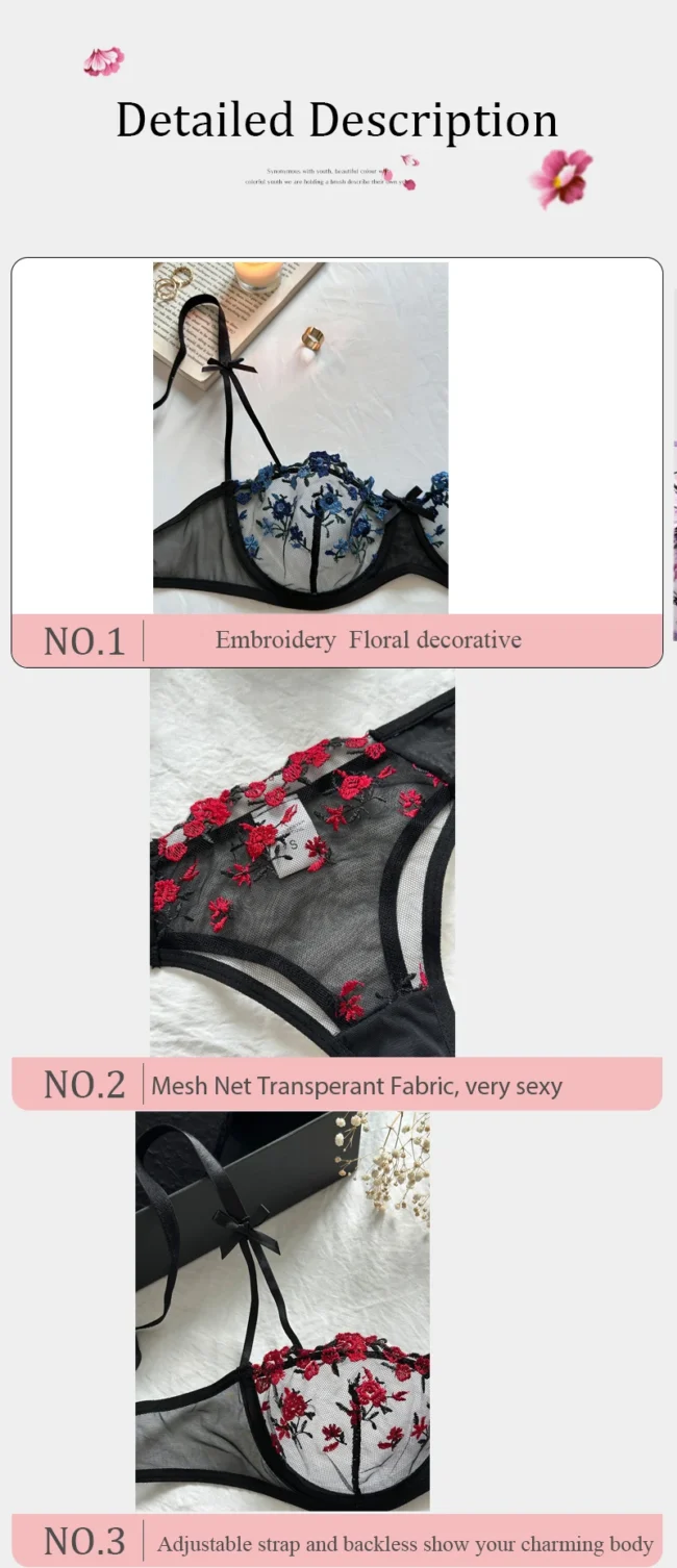 Night Beautiful Women 2 Piece Floral Embroidery Lingerie Set - Image 21