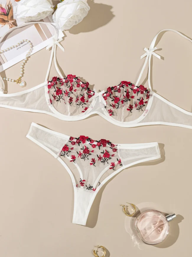 Night Beautiful Women 2 Piece Floral Embroidery Lingerie Set - Image 14