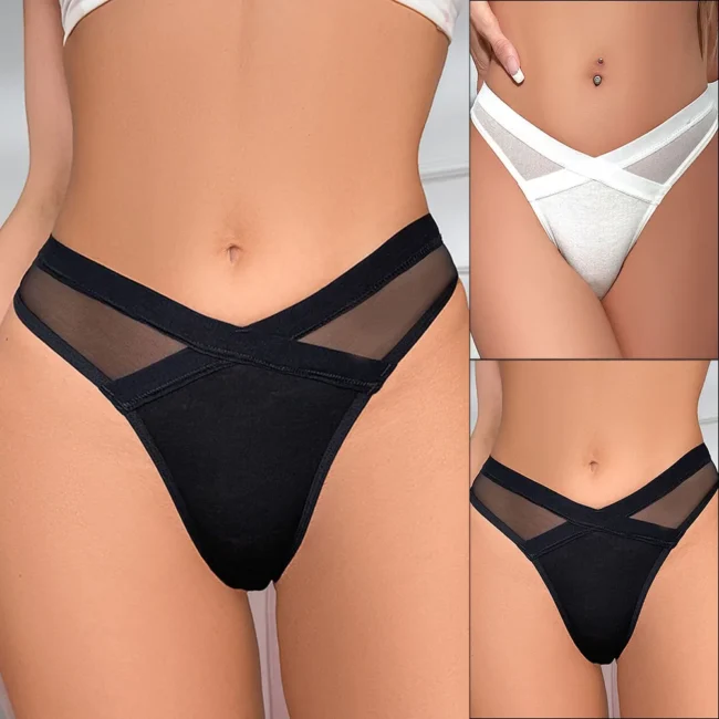 Women Thong High Cut Underwear Low Waist Transparent Waist Cotton Crotch - Image 8