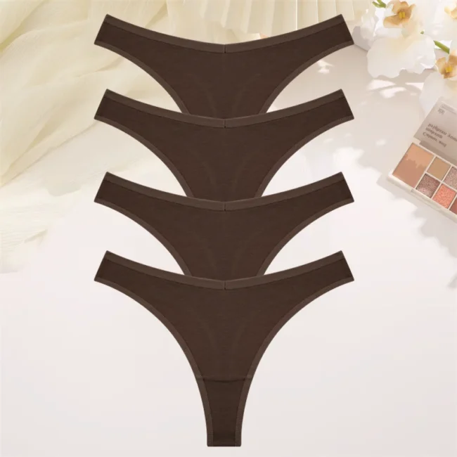 4Pcs Women Cotton Thong Low Waist Panties Striped Underwear - Image 32