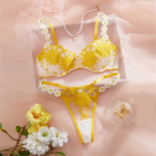 Fairy Lingerie Set Sweet Lace Underwear Luxury Intimate Beautiful Floral Embroidery Bra and Panties Set