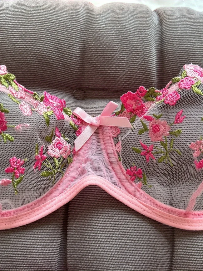 Night Beautiful Women 2 Piece Floral Embroidery Lingerie Set - Image 6