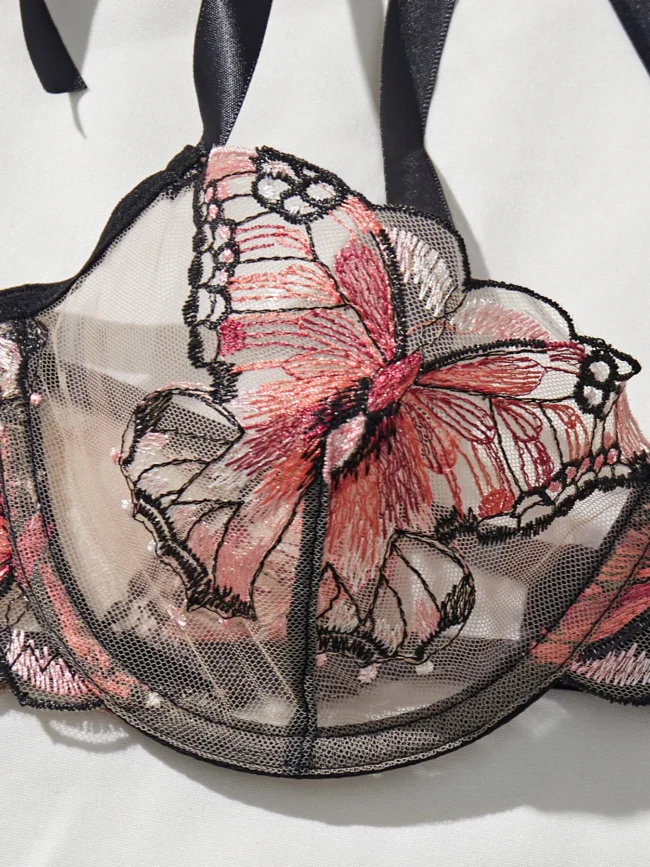 2 Piece Lingerie Elegant See Through Butterfly Bra &Amp; Panty Underwear Set - Image 4