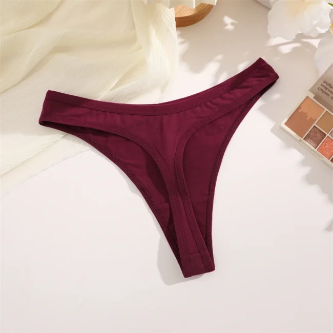 4Pcs Women Cotton Thong Low Waist Panties Striped Underwear - Image 52