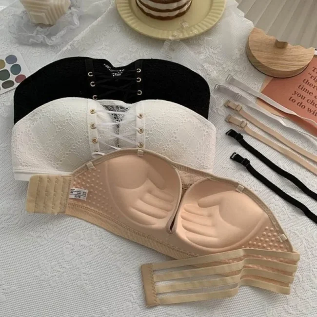 Non-Slip Bra Lace Tube Top Seamless Wireless Small Chest Push Up - Image 3