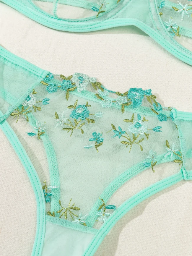 Night Beautiful Women 2 Piece Floral Embroidery Lingerie Set - Image 23