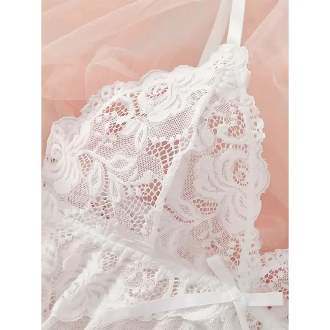 Women'S Deep V Neck Low Cut Backless Mesh Lingerie Nightdress - Image 3