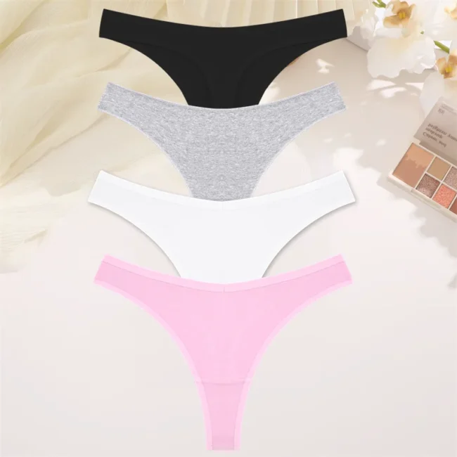 4Pcs Women Cotton Thong Low Waist Panties Striped Underwear - Image 7