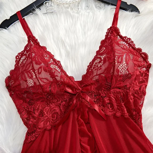 Women'S Deep V Neck Low Cut Backless Mesh Lingerie Nightdress - Image 17