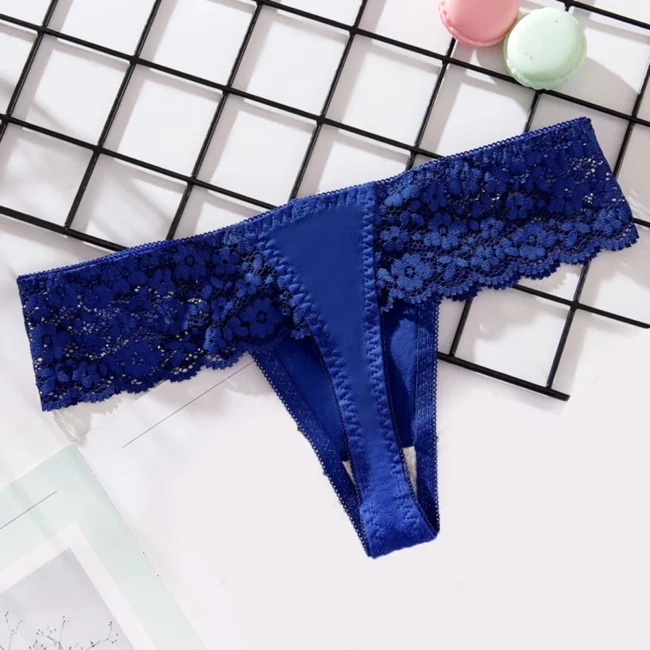 Women Thong Elastic Cotton Low Waist Lace Seamless Underwear Solid Color - Image 17