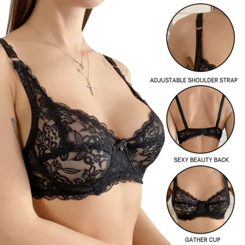 Women Lace Bra Plus Size Push Up Hollow Out Embroidery Bra Brassiere