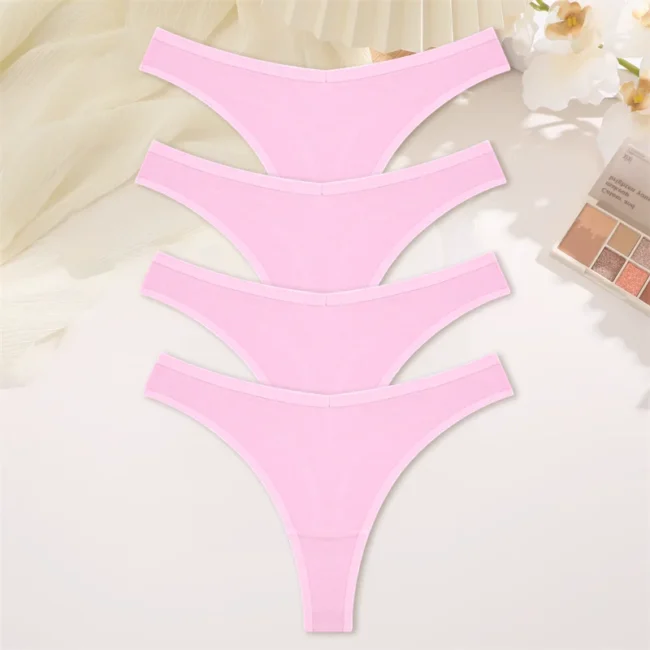 4Pcs Women Cotton Thong Low Waist Panties Striped Underwear - Image 27