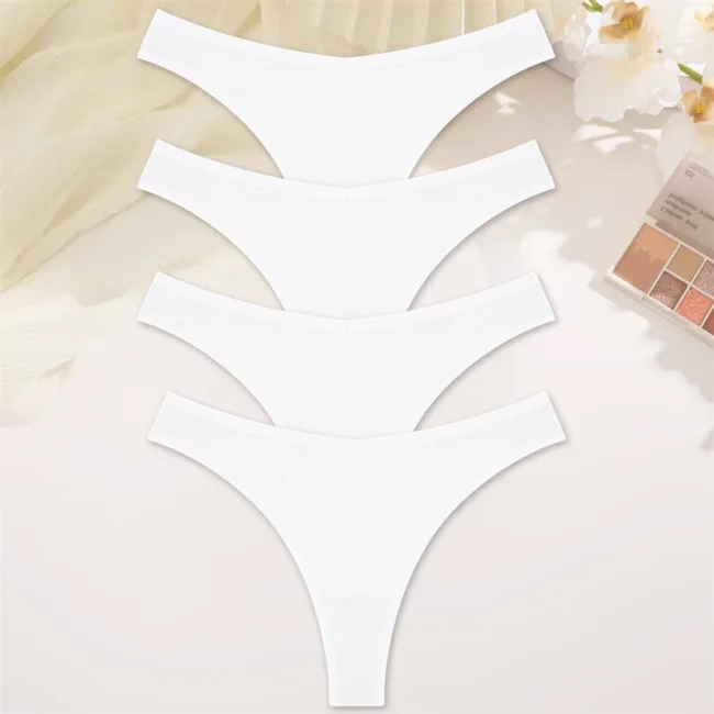4Pcs Women Cotton Thong Low Waist Panties Striped Underwear - Image 31