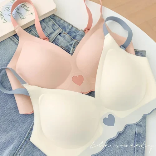 Push Up Bra For Women Love Heart Pattern Deep V Neck