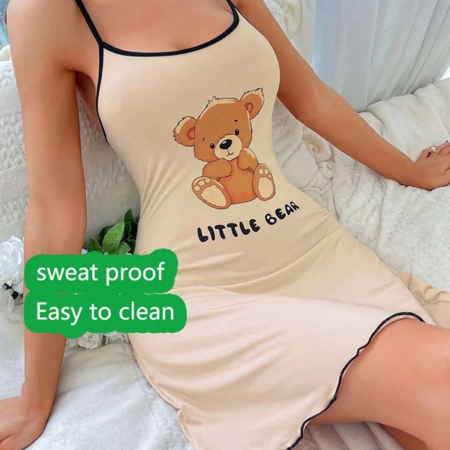 Women Suspender Skirt Ladies Short Skirt Comfortable Pajamas Leisure Homewear Sexy Outside Letters Bear Printed One-Piece-Dress - Image 4