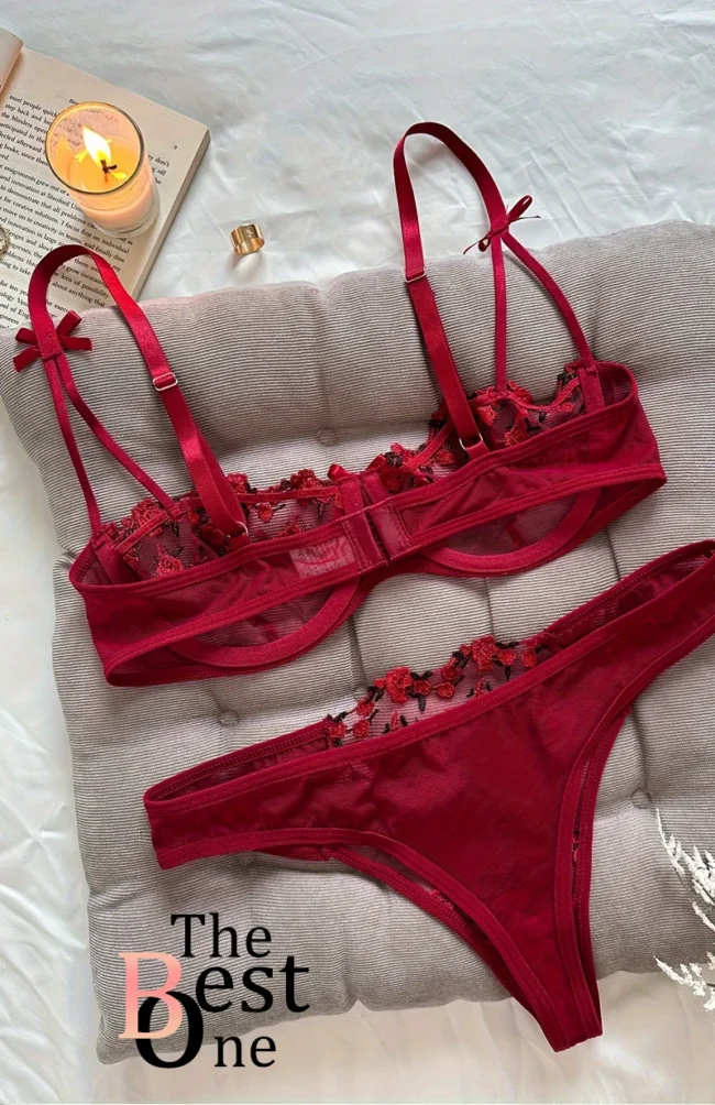 Night Beautiful Women 2 Piece Floral Embroidery Lingerie Set - Image 19