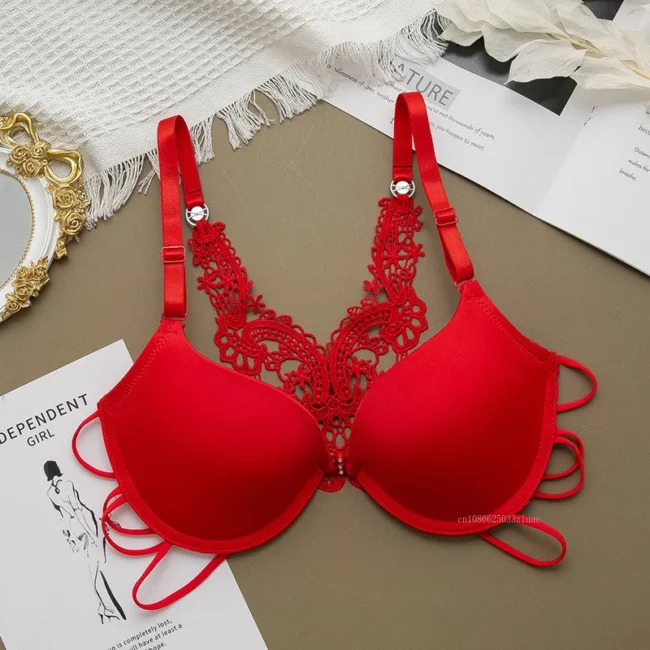 Women Silky Comfortable Adjustable Bra Underwire Back Floral Embroidery - Image 7