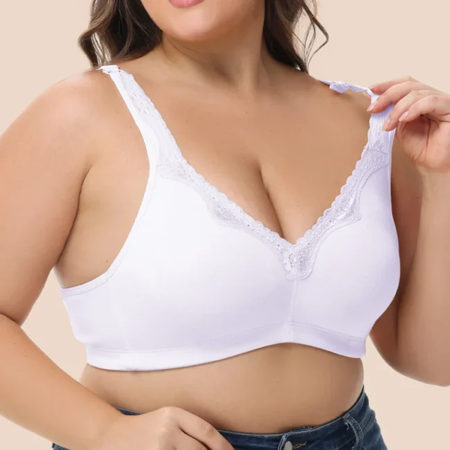 Bras For Women Plus Size 95% Cotton Large Cup Comfortable Seamless Wireless Ultra-Thin  Brassiere - Image 3