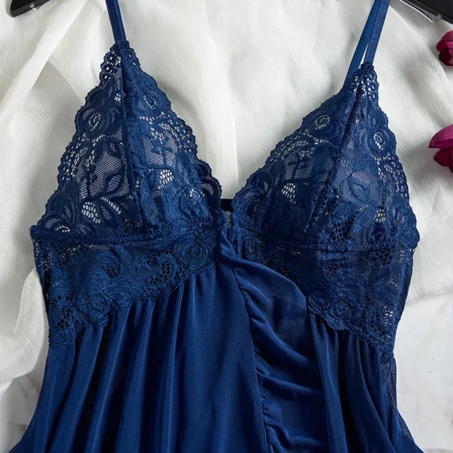Women'S Deep V Neck Low Cut Backless Mesh Lingerie Nightdress - Image 23