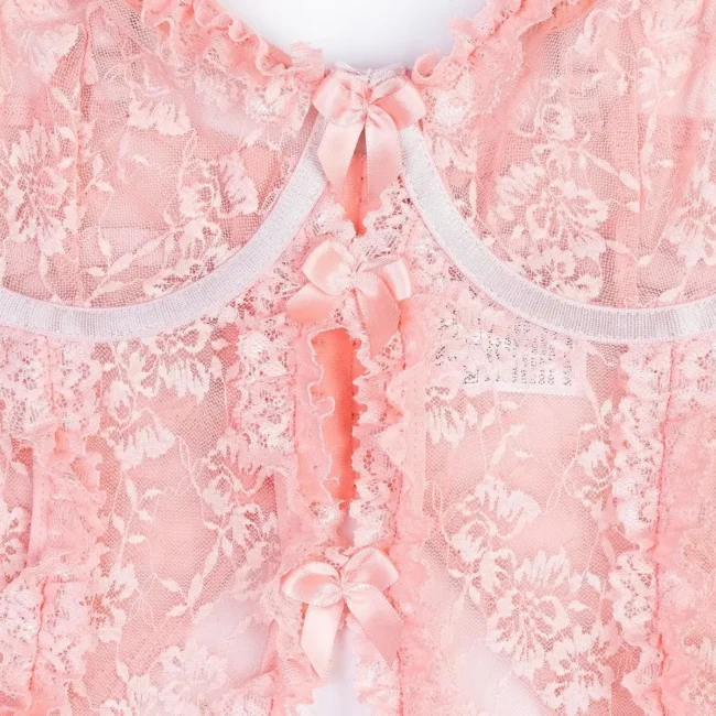 Lingerie Set Women Pink Lace Cute Sheer Underwear Bra &Amp; Thong - Image 14