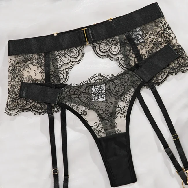 See-Through Embroidered Women Lingerie Body Shaping Four-Piece Set - Image 13