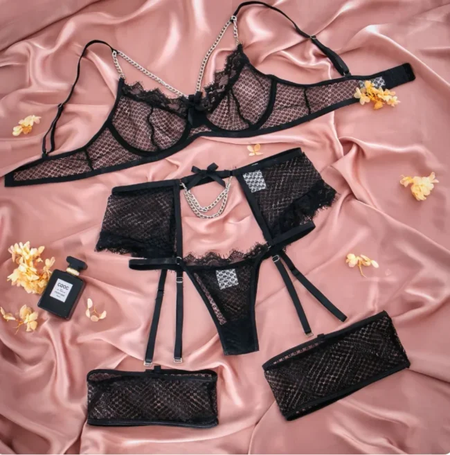 Lingerie Underwear Bra Set Lace Garter Underwire Bra And Thong Panty - Image 3