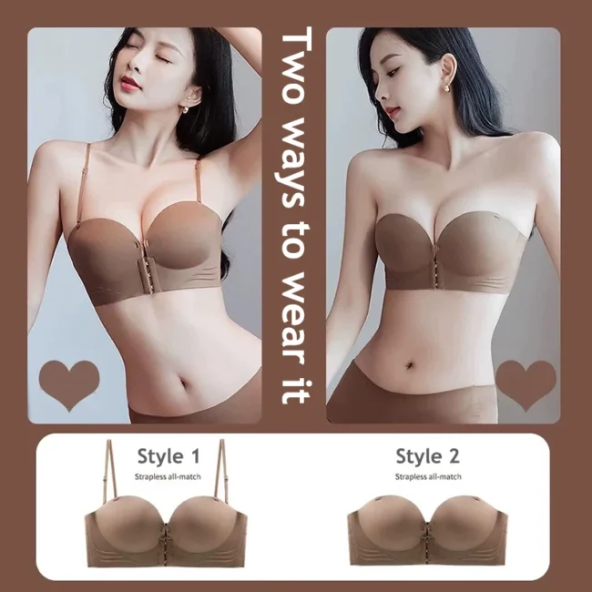 Front Closure Strapless Bra For Women Seamless Push Up Brassiere - Image 2