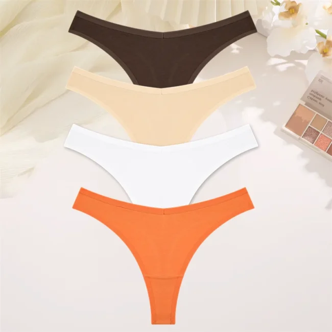 4Pcs Women Cotton Thong Low Waist Panties Striped Underwear - Image 24