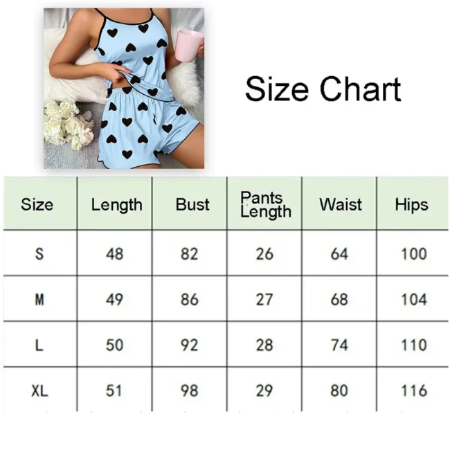 Women'S Pajama Set Shorts Pink Heart-Shaped Ice Silk Top Comfortable Casual - Image 9