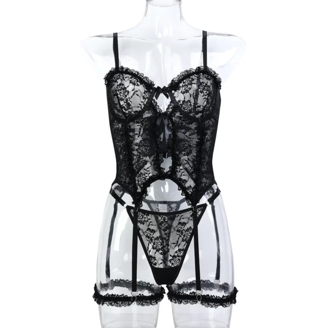 Lingerie Set Women Pink Lace Cute Sheer Underwear Bra &Amp; Thong - Image 7