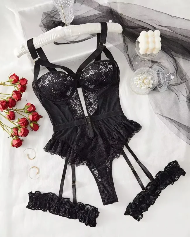 Underwear Bra Set For Women Lace Garter Lingerie Underwire Bra And Thong - Image 5