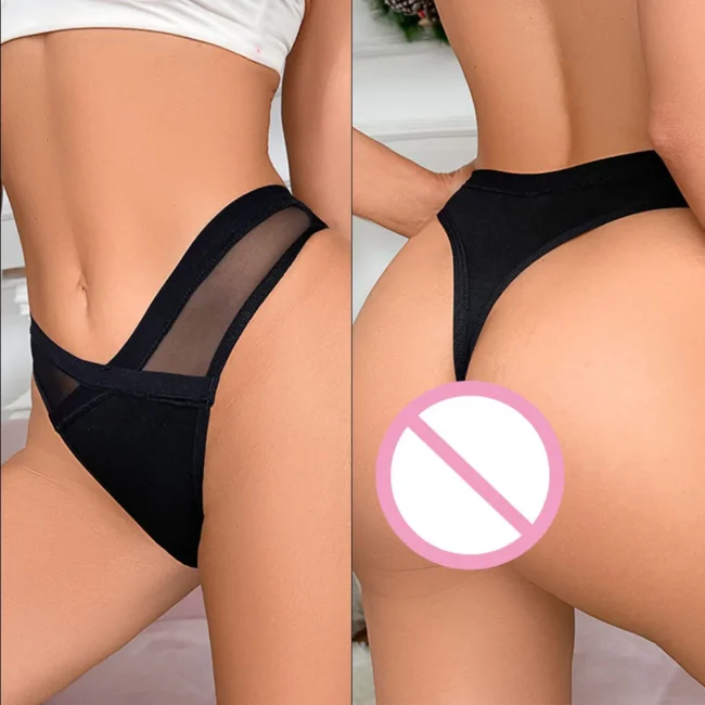 Women Thong High Cut Underwear Low Waist Transparent Waist Cotton Crotch - Image 6