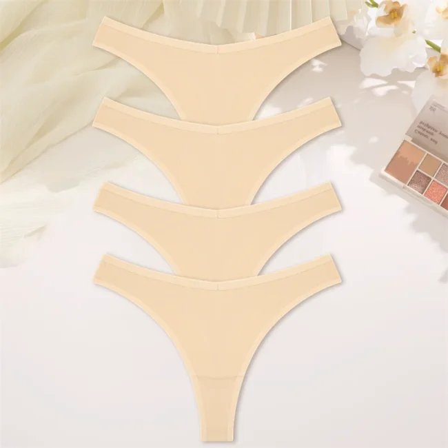 4Pcs Women Cotton Thong Low Waist Panties Striped Underwear - Image 30