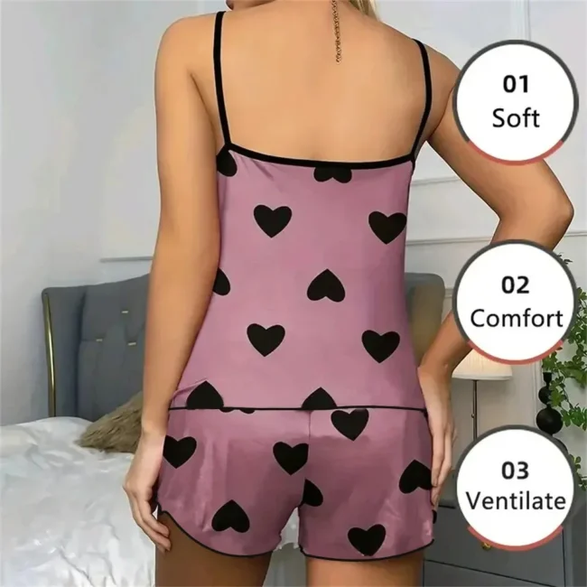 Women'S Pajama Set Shorts Pink Heart-Shaped Ice Silk Top Comfortable Casual - Image 15