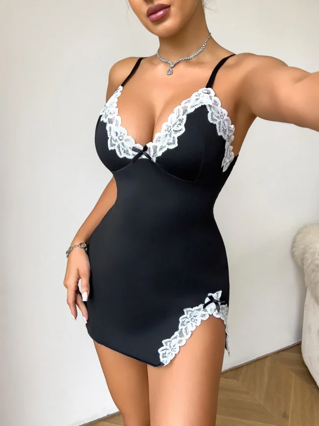 Women Nightdress Seductive Sleeveless Lace Nightgown - Image 20
