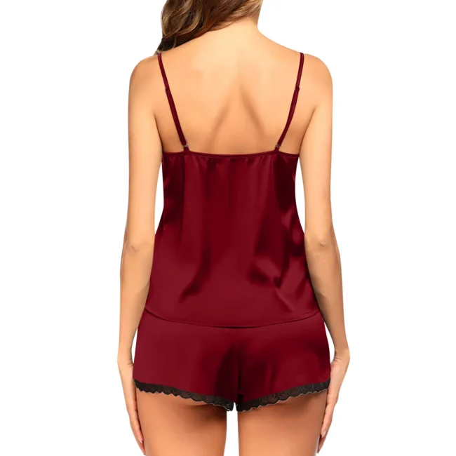 Lingerie For Women Lace V-Neck Solid Color Shorts Set Babydoll Nightwear - Image 13