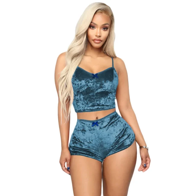 Women Summer Nightwear V-Neck Lingerie Suspender Sleepwear Crop Top - Image 4