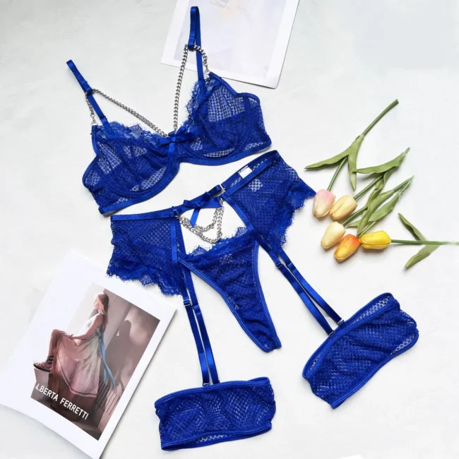 Lingerie Underwear Bra Set Lace Garter Underwire Bra And Thong Panty - Image 4