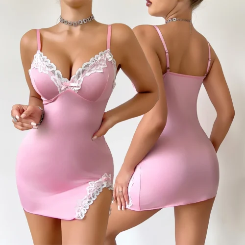 Women Nightdress Seductive Sleeveless Lace Nightgown