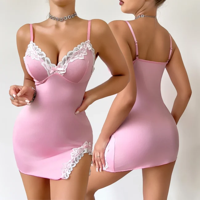Women Nightdress Seductive Sleeveless Lace Nightgown