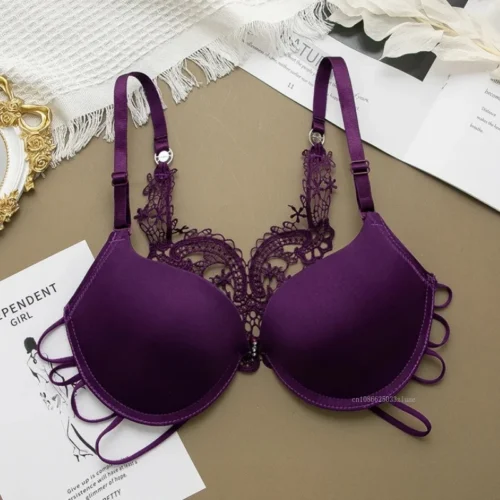 Women Silky Comfortable Adjustable Bra Underwire Back Floral Embroidery