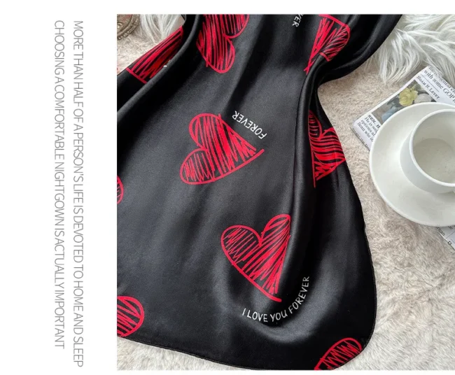 Valentine'S Day Red Lip Print Satin Slip Nightdress V Neck Backless Mini Sleep Dress Women'S Sleepwear Dresses - Image 14